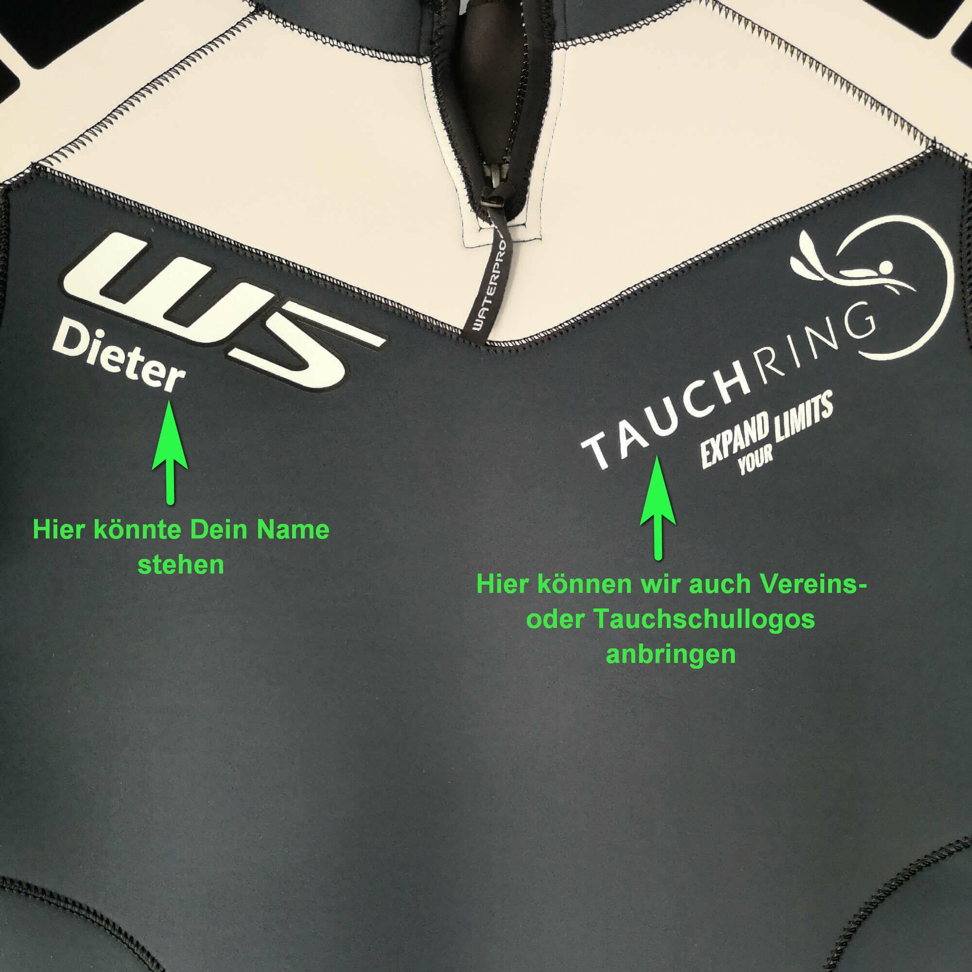 Dein Name auf dem Tauchanzug