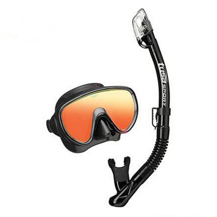 Tusa Serene Adult Combo Schnorchelset - verspiegelt ! MQB BKB - schwarz/schwarz